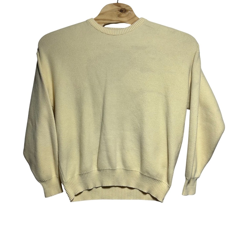 Lord Jeff Vintage Yellow Cotton Textured Knit Crewneck Sweater Made in USA XL